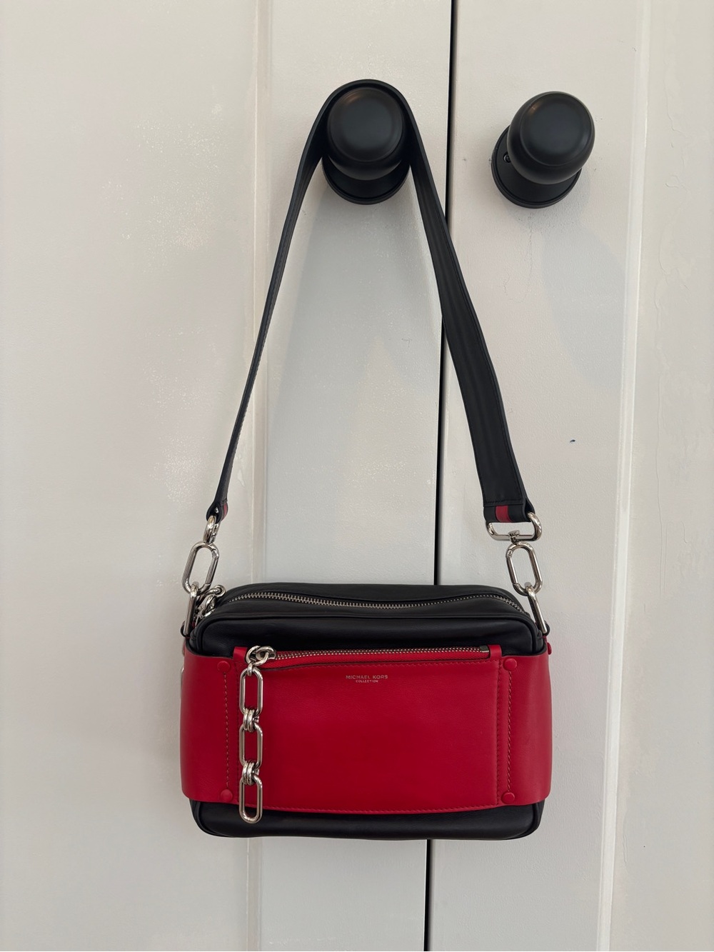 Michael Kors Collection Black and Red Leather Shoulder Bag